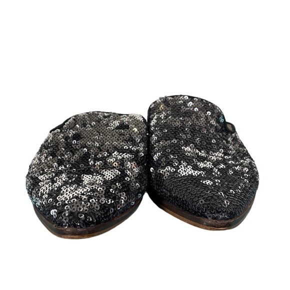 Shellys London Mule Loafers Shoes Sequin Pointed Toe Black Silver Sparkle Sz 36 - Picture 3 of 8